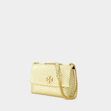 Kira Moto Small Shoulder Bag - Tory Burch - Leather - Gold