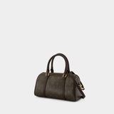 T-Monogram Mini Barrel Bag - Tory Burch - Cotton - Brown