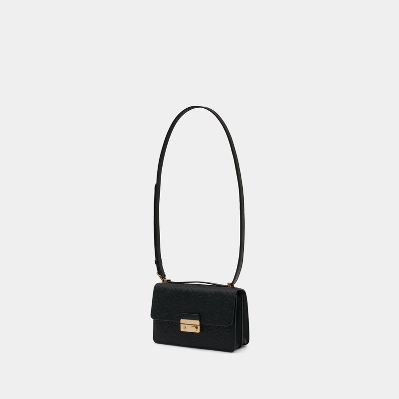 T-Monogram Pebble Shoulder Bag - Tory Burch - Leather - Black