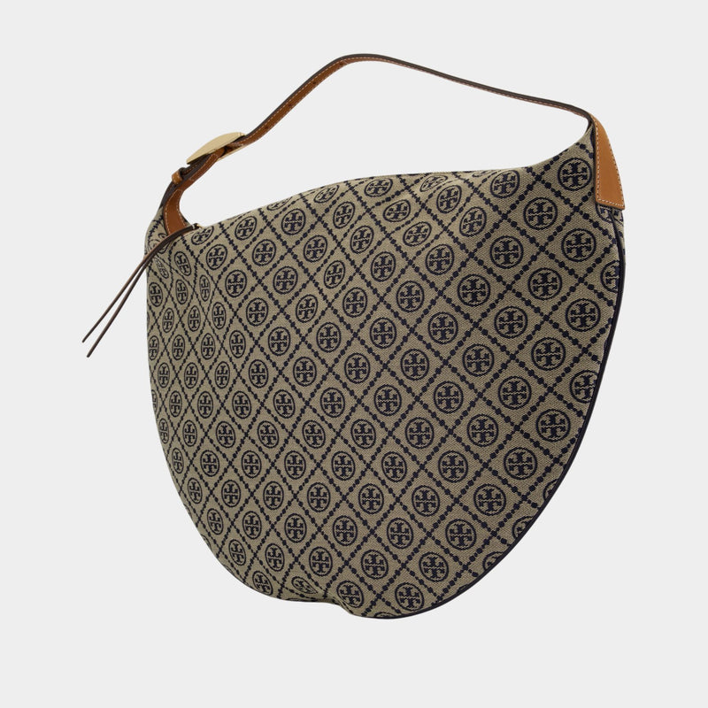 T-Monogram Balloon Shoulder Bag - Tory Burch - Cotton - Blue