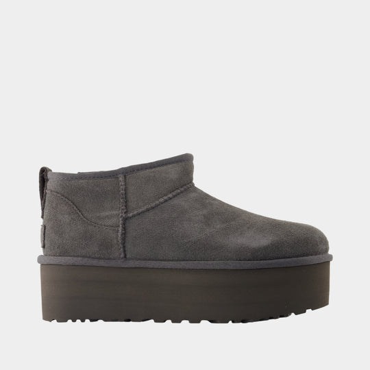 Classic Ultra Mini Platform Ankle Boots - UGG - Leather - Grey