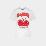 Basic Cherry With Caviar T-Shirt - Ganni - Cotton - White