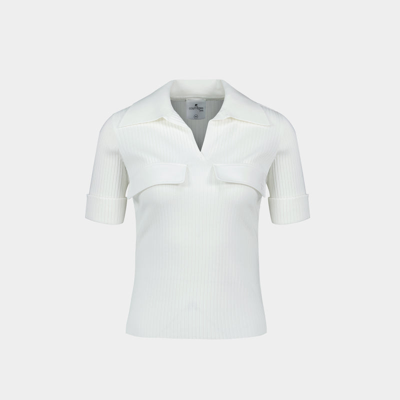 Ribbed Polo - Courreges - Viscose - White