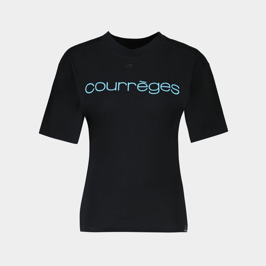 Waisted Printed T-Shirt - Courreges - Cotton - Black
