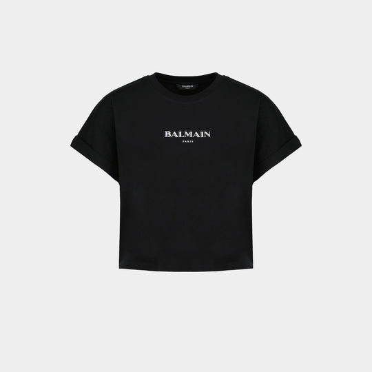Vintage Print Crop T-Shirt - Balmain - Cotton - Black