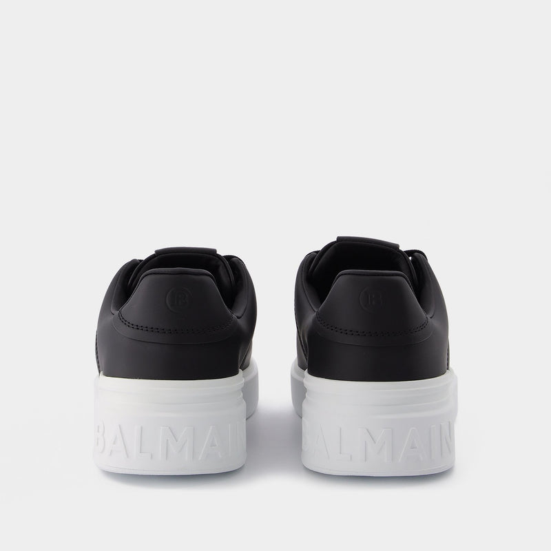 B Court-Calfskin in Black and White Leather