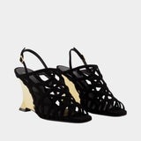 Sandal Cage Wedge - Balmain - Leather - Black