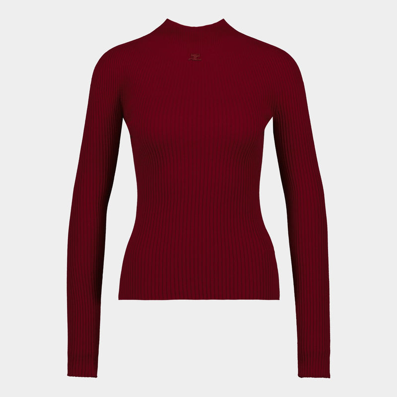 Mockneck Light Rib Sweater - Courreges - Cotton - Red