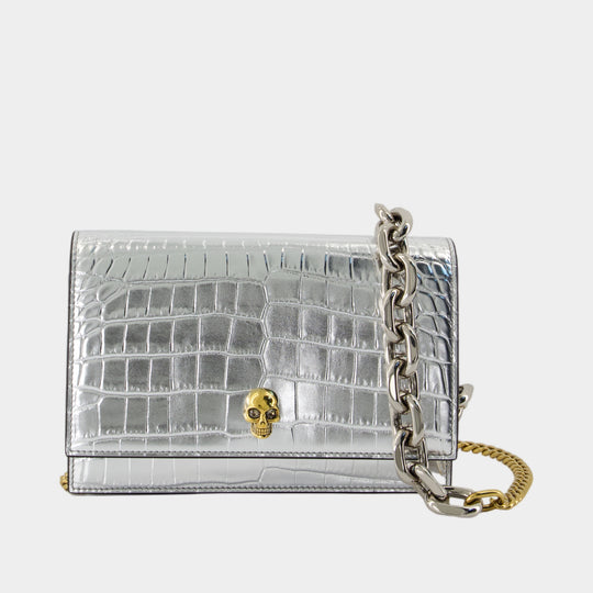 Wallet On Chain Small Skull - Alexander McQueen - Leather - Silver