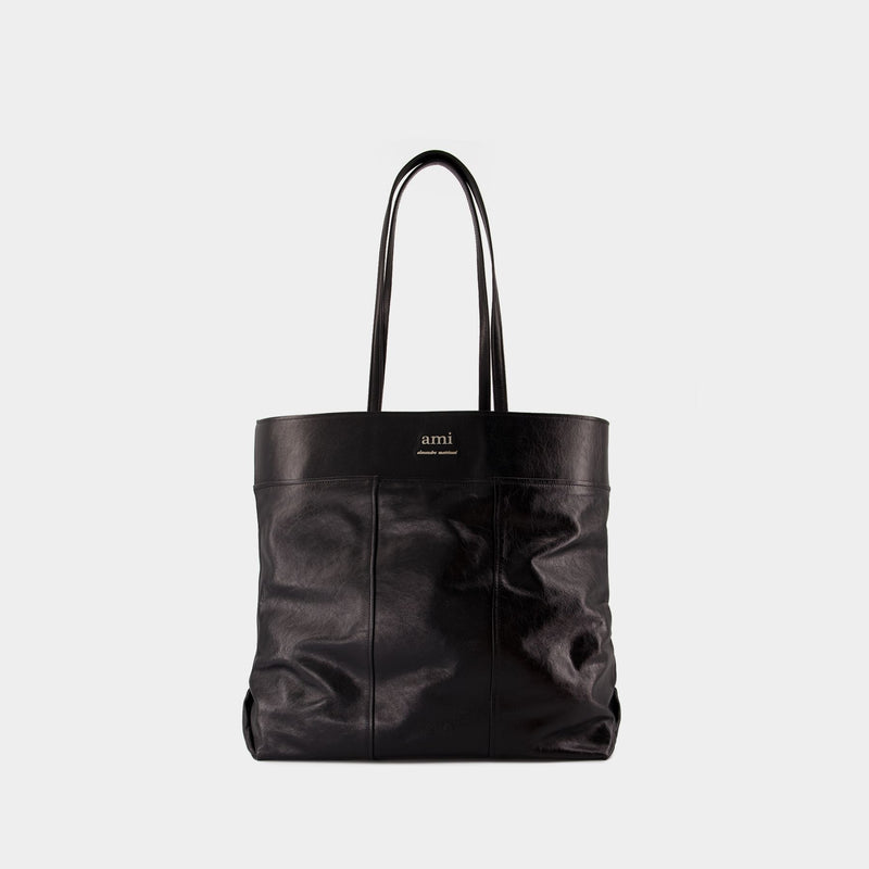 North South Shopper Bag - AMI Paris - Leather - Black