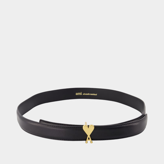 Ami De Coeur Buckle 25mm Belt - AMI Paris - Leather - Black