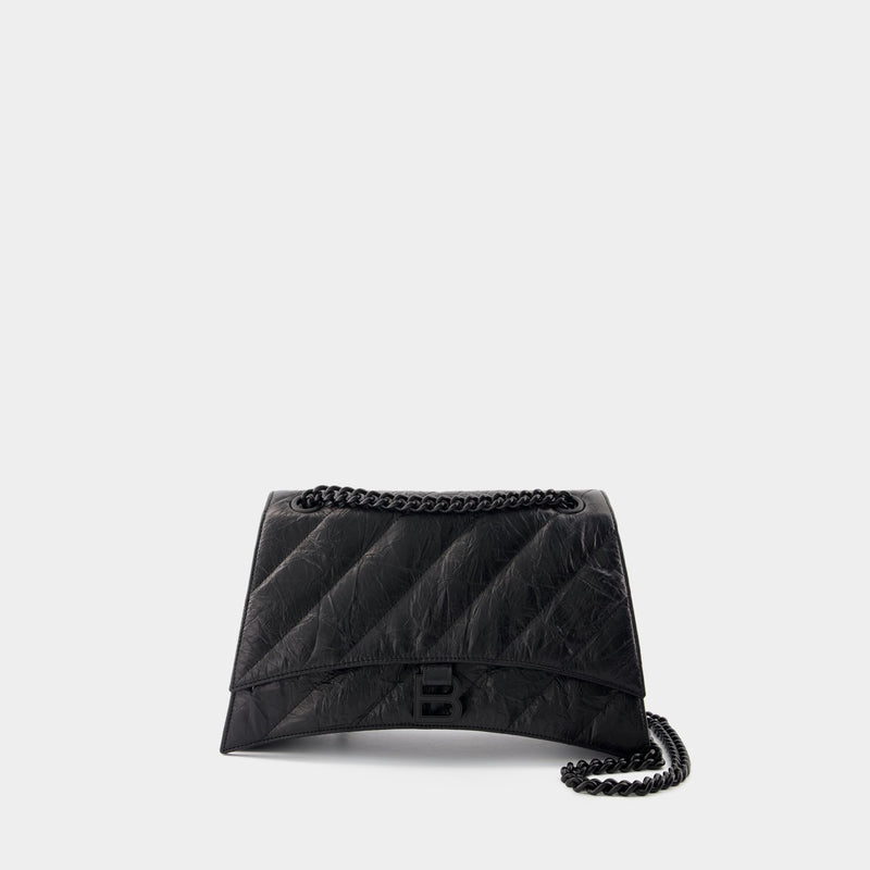 Crush Chain M Shoulder Bag - Balenciaga - Leather - Black