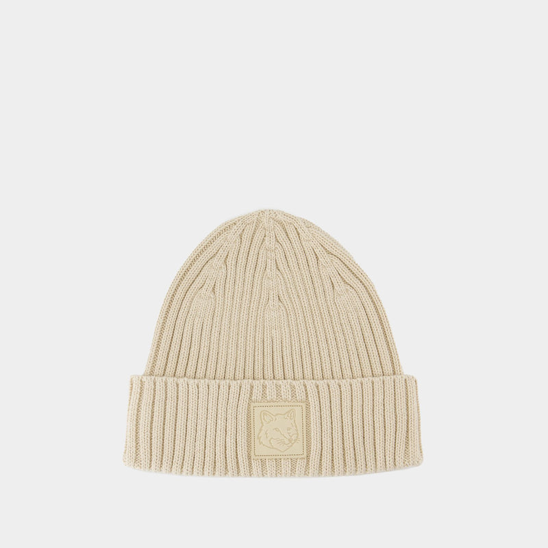 Bold Fox Head Beanie - Maison Kitsune - Cotton - White