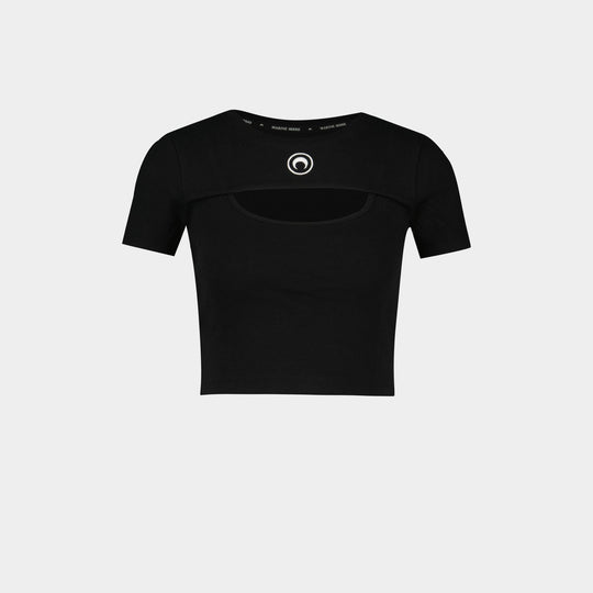 Moon Logo Ribbed Jersey T-Shirt - Marine Serre - Cotton - Black