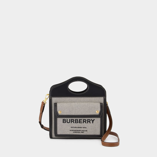 Ll Mn Pocket Ll6 Handbag - Burberry -  Black/Tan - Cotton