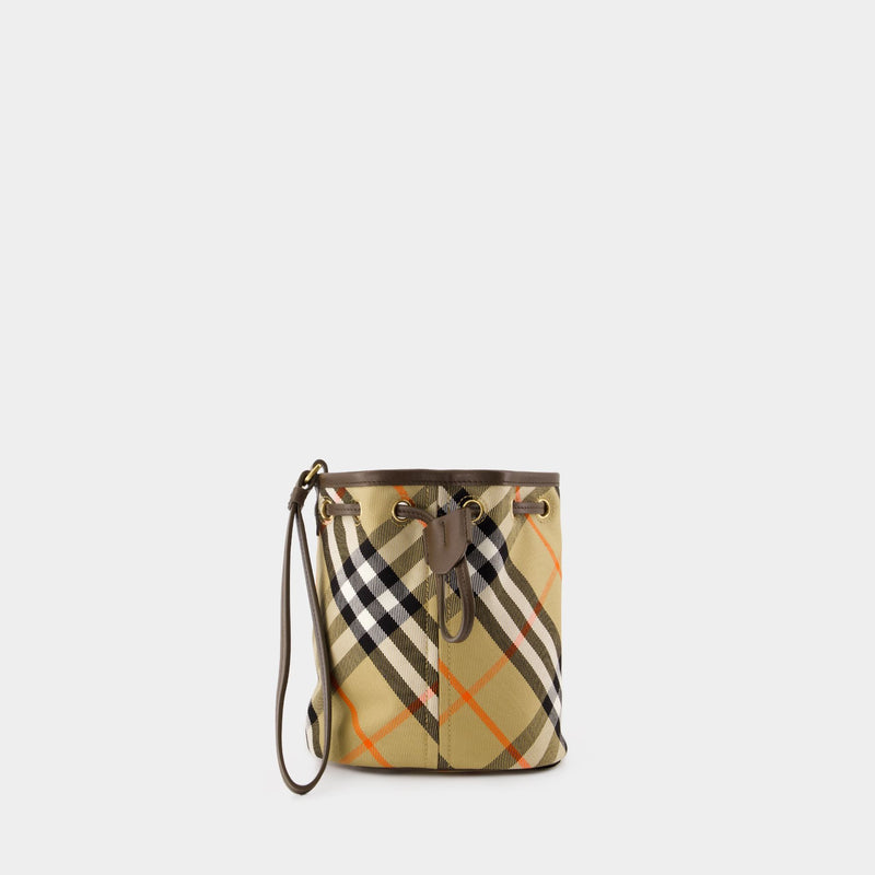 Drawstring Pouch Bin Shoulder Bag - Burberry - Cotton - Beige