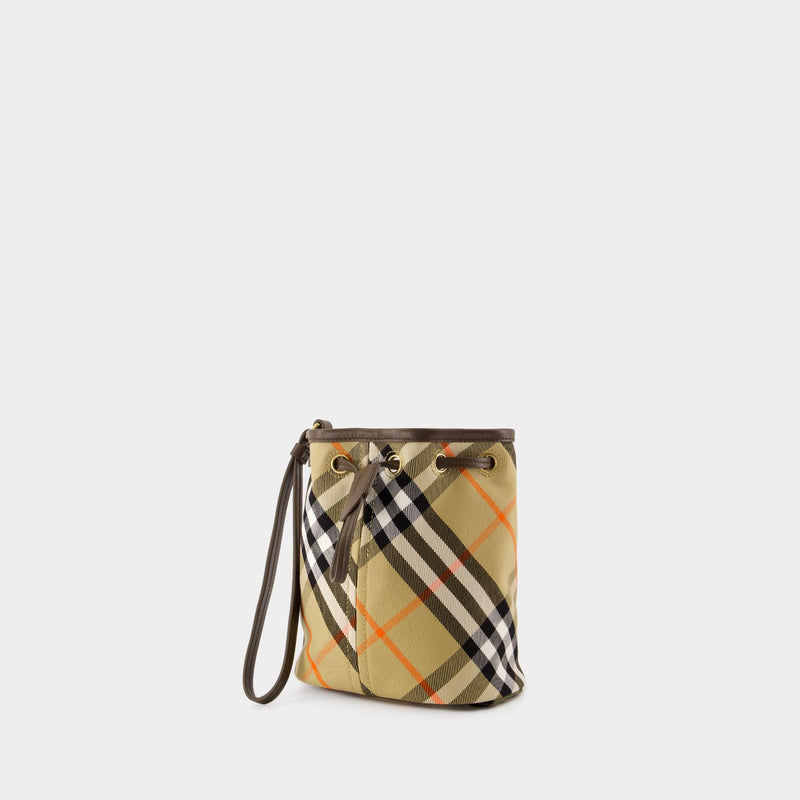 Drawstring Pouch Bin Shoulder Bag - Burberry - Cotton - Beige