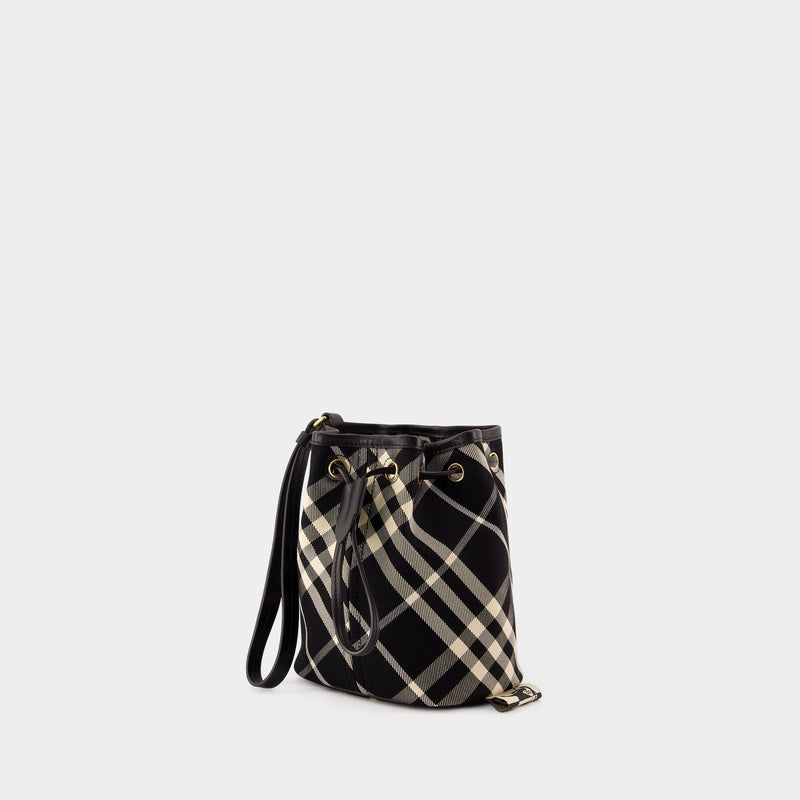 Drawstring Pouch Bin Shoulder Bag - Burberry - Cotton - Black