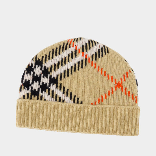 Core Check Beanie - Burberry - Cashmere - Beige