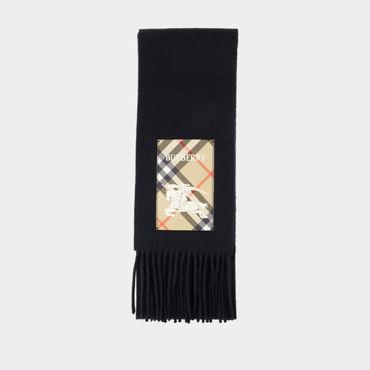Mu Solid Label Scarf - Burberry - Cashmere - Black