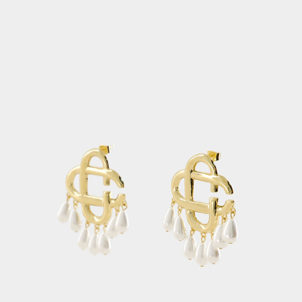 Pearl Drop Logo Earrings - Casablanca - Gold - Gold