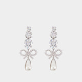 Crystal Bow Pearl Earrings - SELF PORTRAIT - Metal - Silver