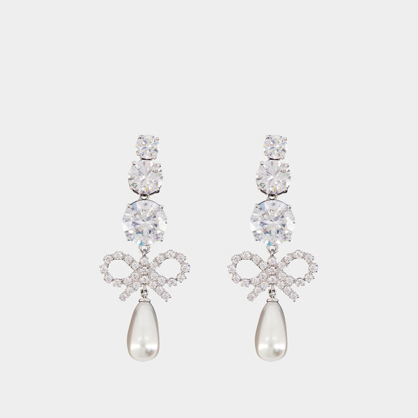 Crystal Bow Pearl Earrings - SELF PORTRAIT - Metal - Silver