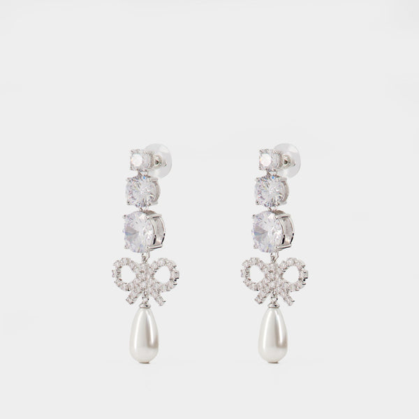 Crystal Bow Pearl Earrings - SELF PORTRAIT - Metal - Silver