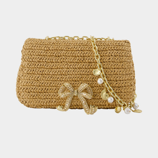 Bow Charm Shoulder Bag - SELF PORTRAIT - Raffia - Brown