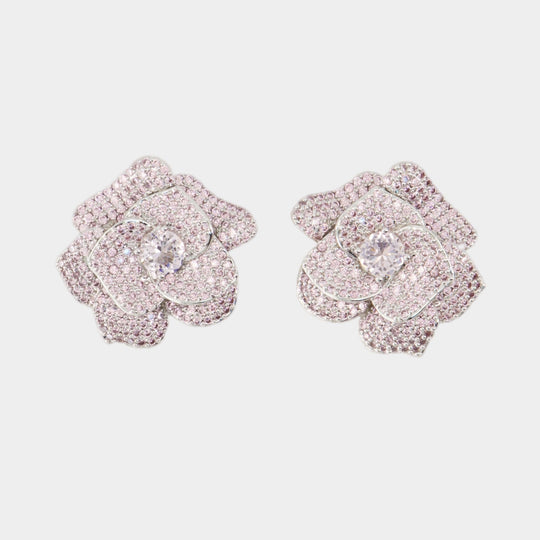 Crystal Flower Earrings - SELF PORTRAIT - Silver - Pink