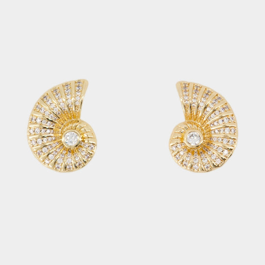 Crystal Shell Earrings - SELF PORTRAIT - Gold Plated - Gold