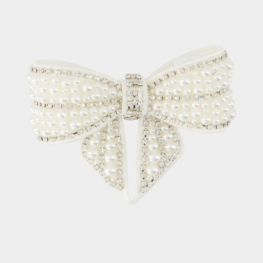 Pearl Crystal Bow Hair Clip - SELF PORTRAIT - Silver - White
