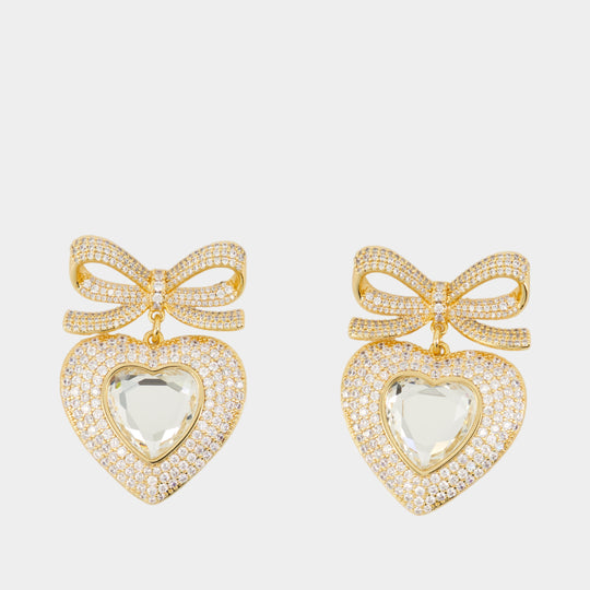 Bow Crystal Heart Earrings - SELF PORTRAIT - Metal - Gold
