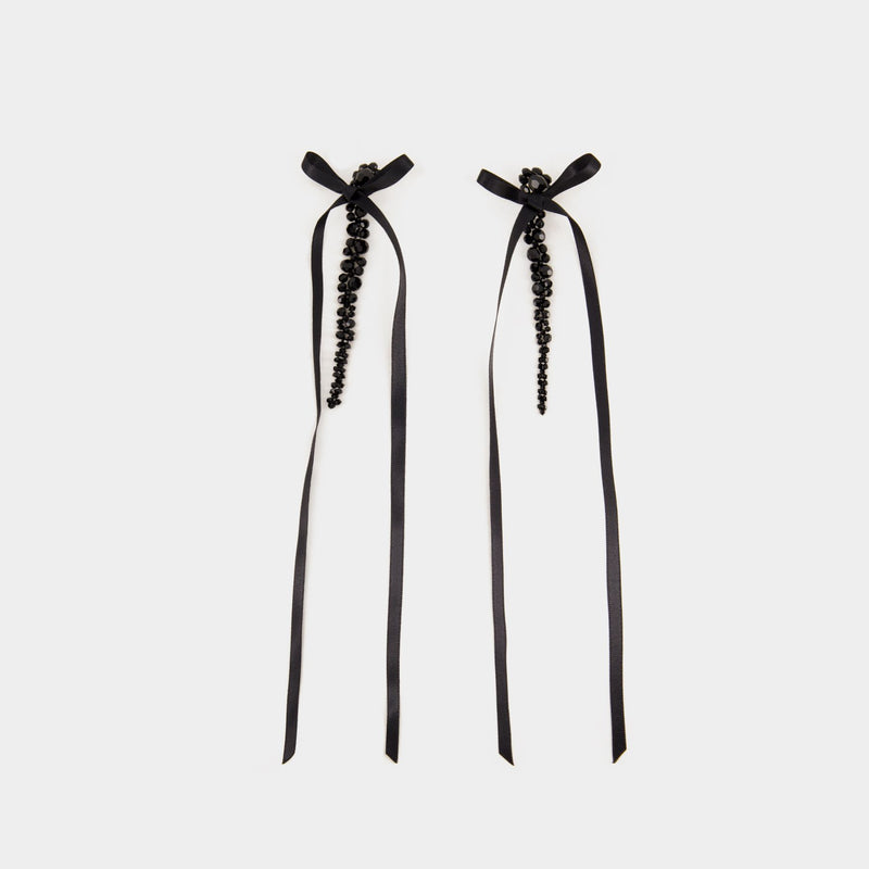 Bow Ribbon Drip Earrings - Simone Rocha - Crystal - Black