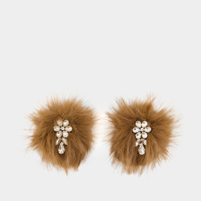 Flower Pompom Earrings - Simone Rocha - Fake Fur - Brown