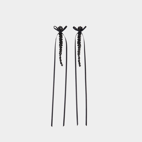 Slim Bow Ribbon Drip Earrings - Simone Rocha - Crystal - Black