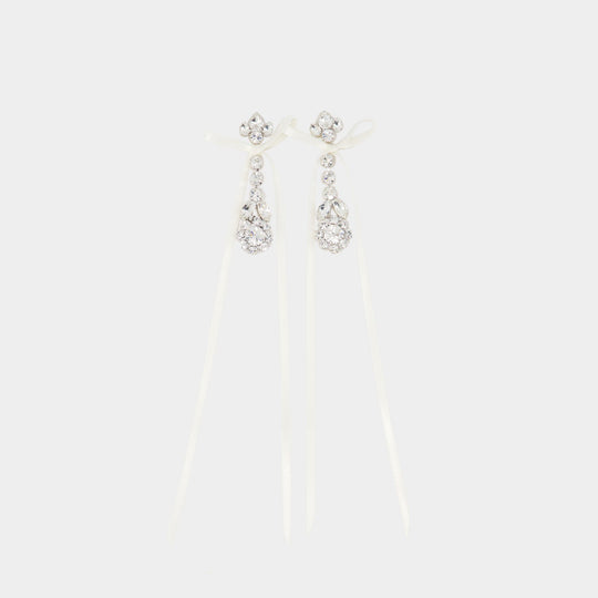 Victorian Bow Ribbon Drip Earrings  - Simone Rocha - Crystal - Beige