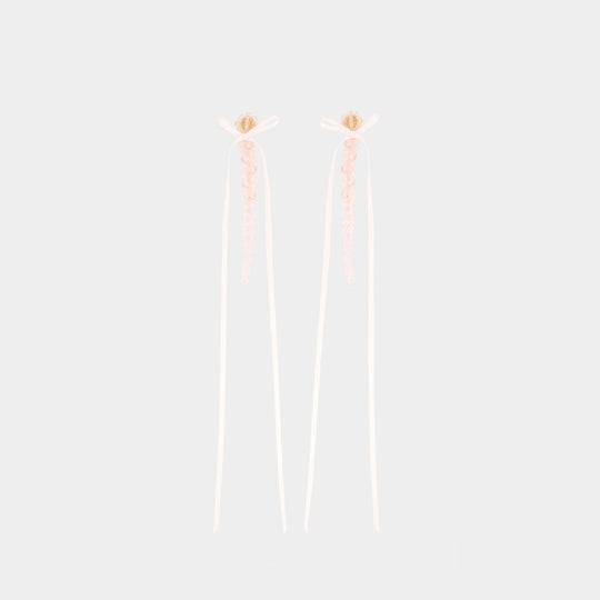 Slim Bow Ribbon Drip Earrings - Simone Rocha - Crystal - Pink