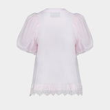 Tulle Overlay Puff Sleeve Lace T-Shirt - Simone Rocha - Cotton - Pink