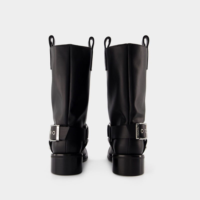 Biker Tubular Boots - Ganni - Synthetic Leather - Black