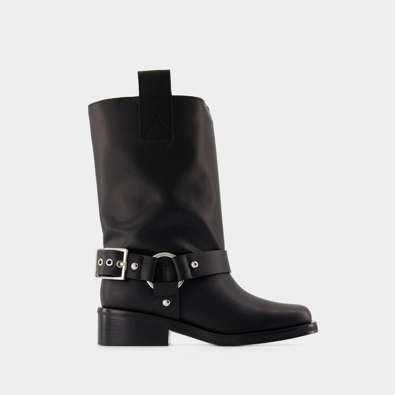 Biker Tubular Boots - Ganni - Synthetic Leather - Black