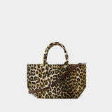 Small Easy Shopper Bag - Ganni - Cotton - Leopard Printed