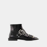 Feminine Buckle Ankle Boots - Ganni - Synthetic Leather - Black