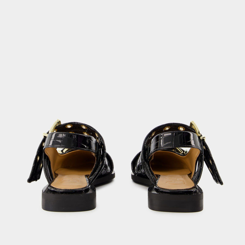 Feminine Buckle Ballerinas - Ganni - Synthetic Leather - Black