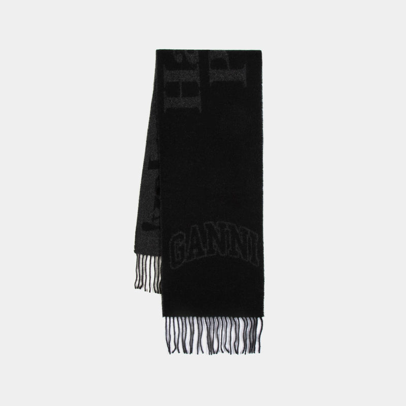 Narrow Please Scarf - Ganni - Wool - Black