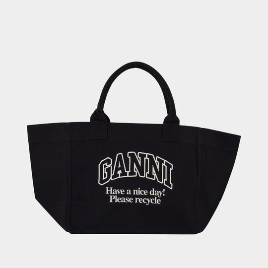 Xxl Logo Shopper Bag - Ganni - Cotton - Black