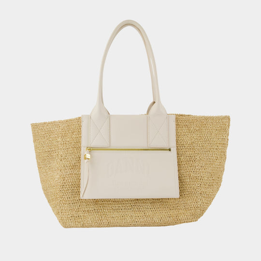 Easy Medium Shopper Bag - Ganni - Raffia - White
