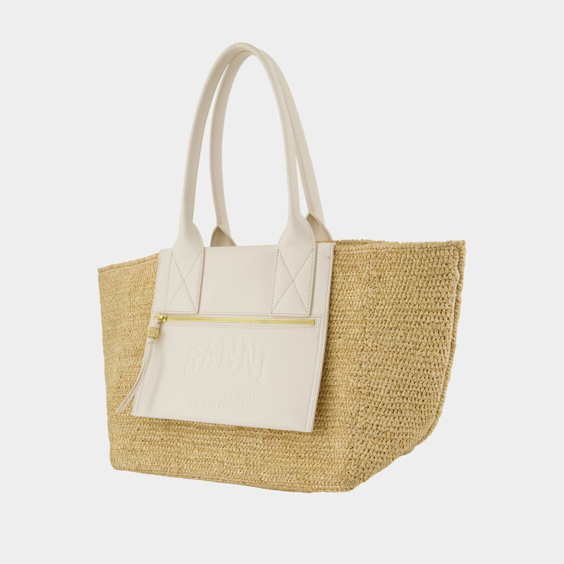 Easy Medium Shopper Bag - Ganni - Raffia - White