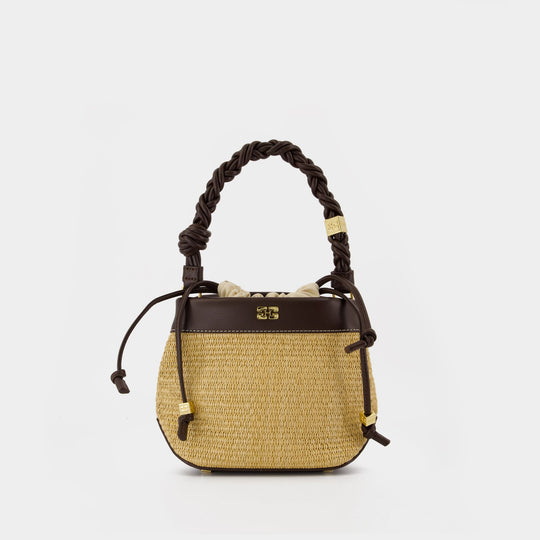 Bou Bucket Shoulder Bag - Ganni - Raphia - Brown