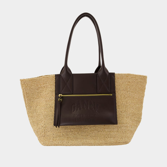 Easy Medium Shopper Bag - Ganni - Raffia - Brown